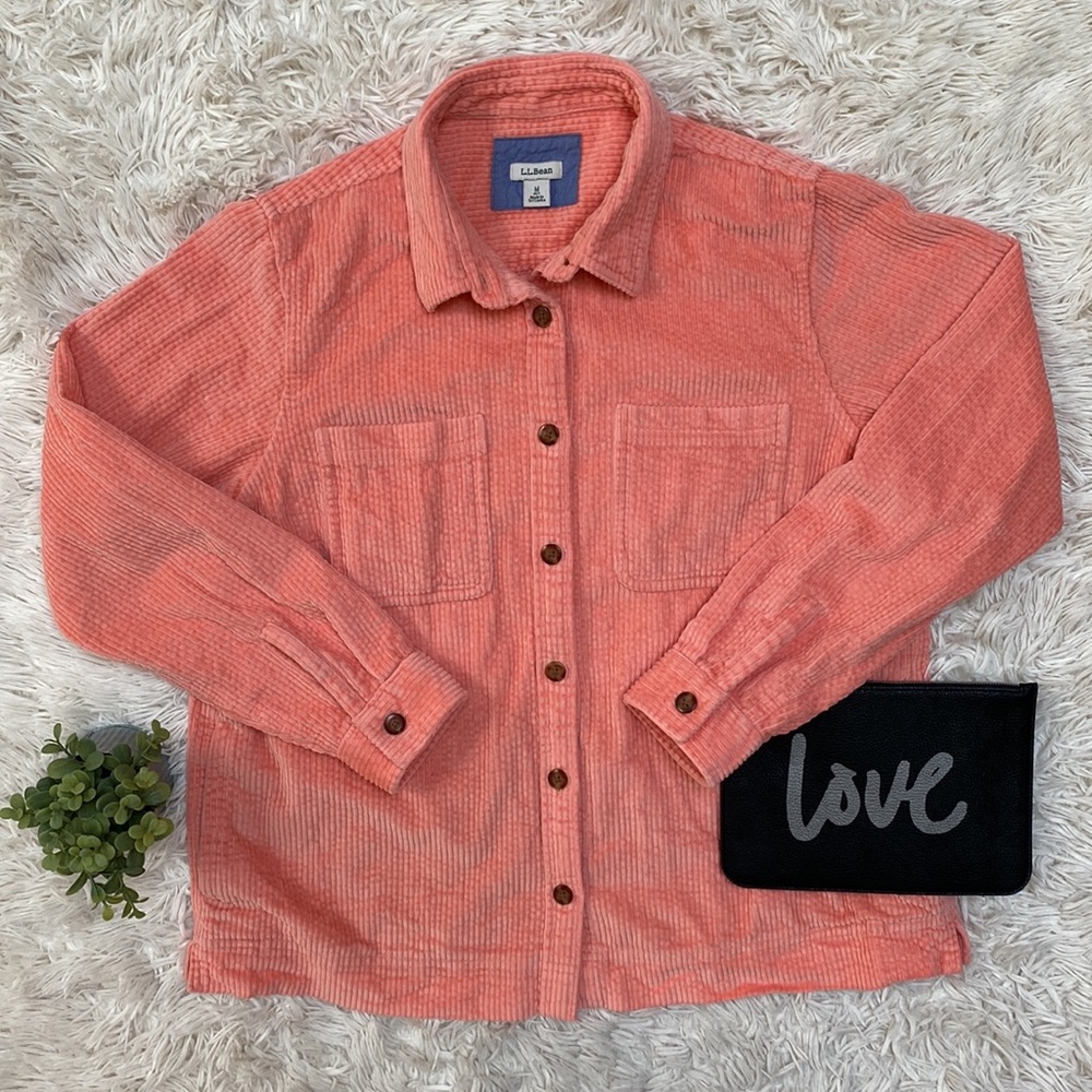 Hp L.L. Bean Corduroy Button Down Shacket Coral - image 2